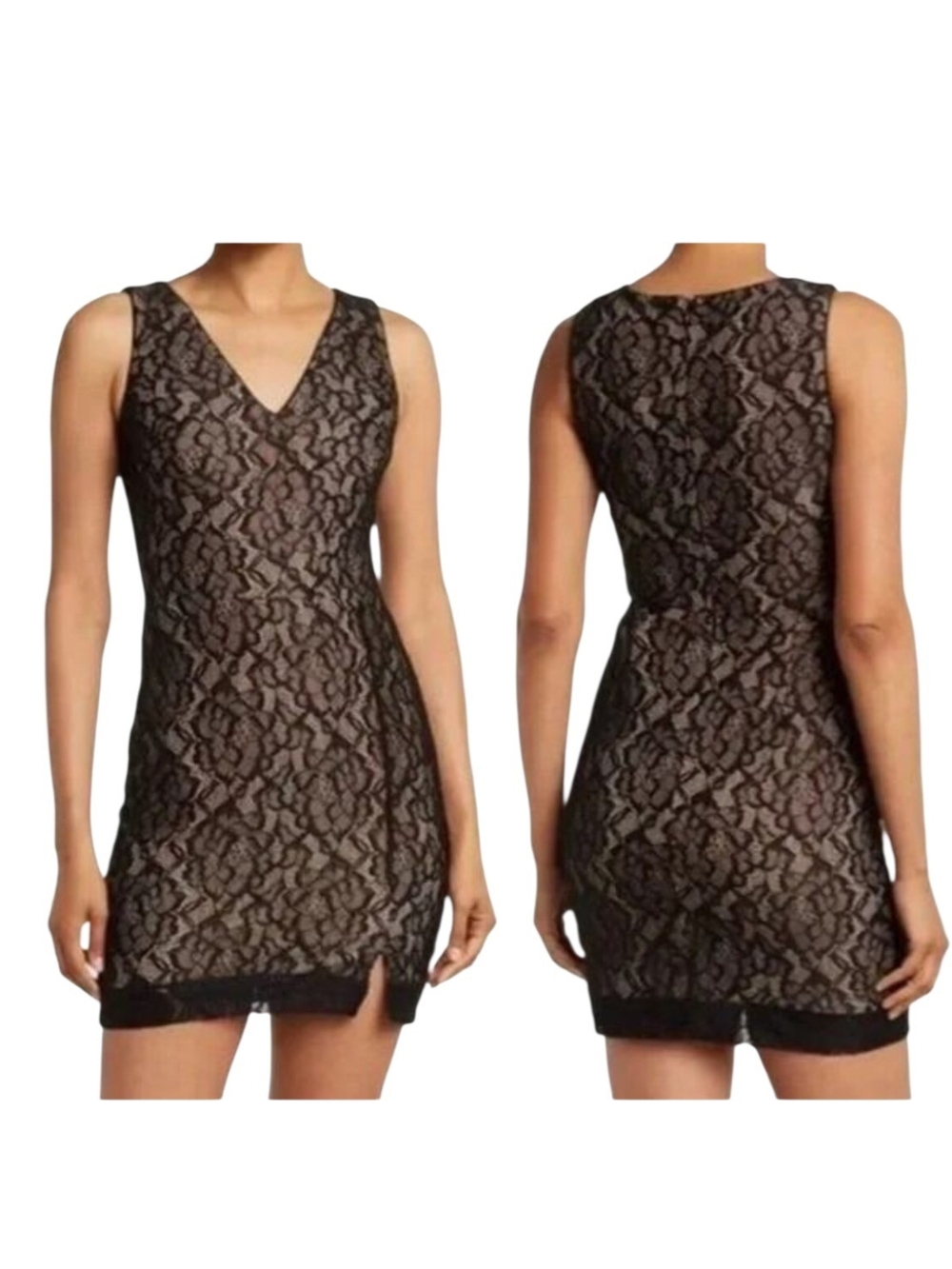 NWT Dress The Population Cebella Illusion Lace Nude Overlay Bodycon LBD Small